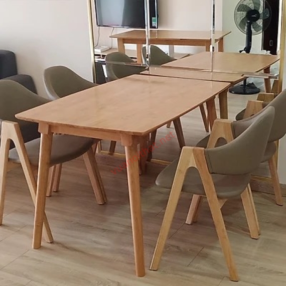 BÀN ĂN GỖ CAO SU 1M2  4 GHẾ MÀU GỖ 