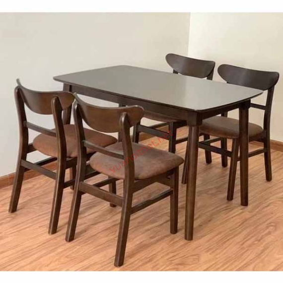 BỘ BÀN ĂN GỖ CAO SU 1M2 4 GHẾ NÂU ĐEN
