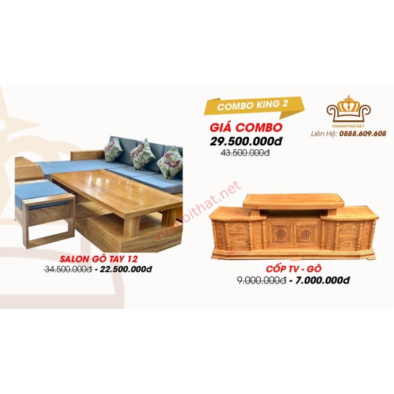 COMBO KING 2 (PHÒNG KHÁCH VIP - GÕ ĐỎ): SOFA GÓC L 2M3 & CỐP TV 1M6