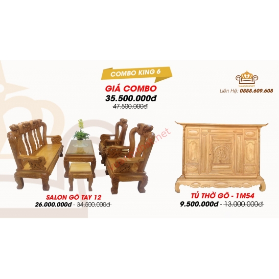 COMBO KING 6 (PHÒNG KHÁCH VIP - GÕ ĐỎ): SALON TAY 12 QUỐC ĐÀO & TỦ THỜ MÔ CONG 1M54