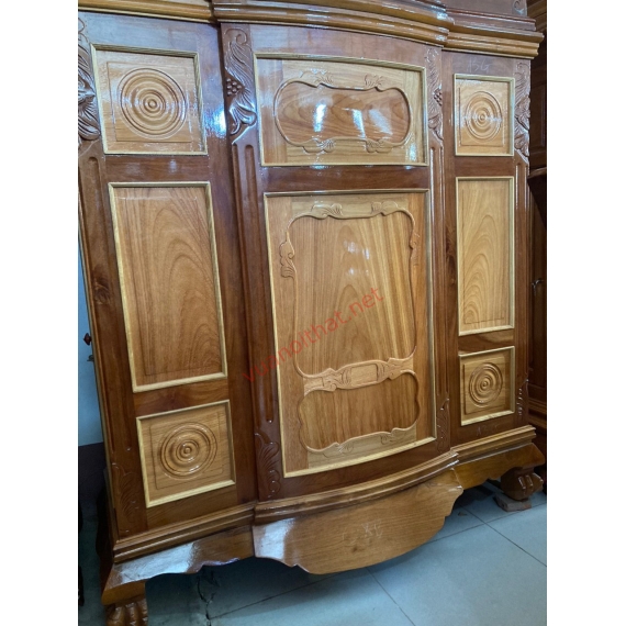 TỦ THỜ KHUNG THAO LAO, MẶT TRÁM BÊN (GÕ ĐỎ) 1M3 X 1M4