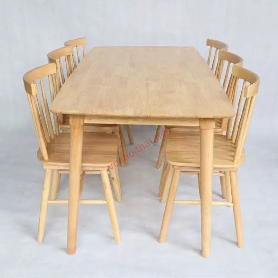BỘ BÀN ĂN GỖ CAO SU 1M6 6 GHẾ NAN 7 MÀU GỖ